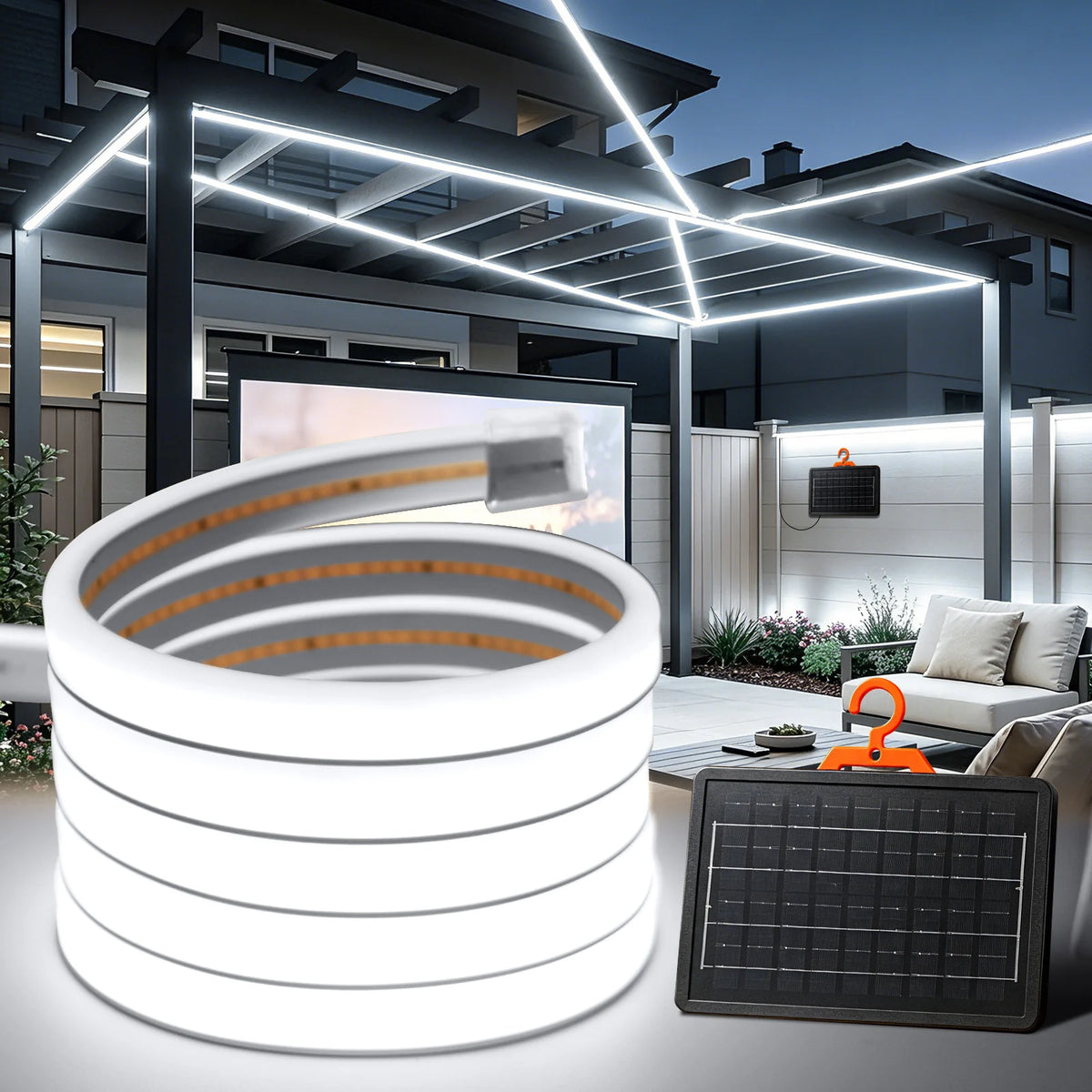 24V Solar COB LED Strip Neon Outdoor Waterproof Garden Lighting White Natural Warm 320LEDs/M Flexible Silicone Tape 0.5m-10m