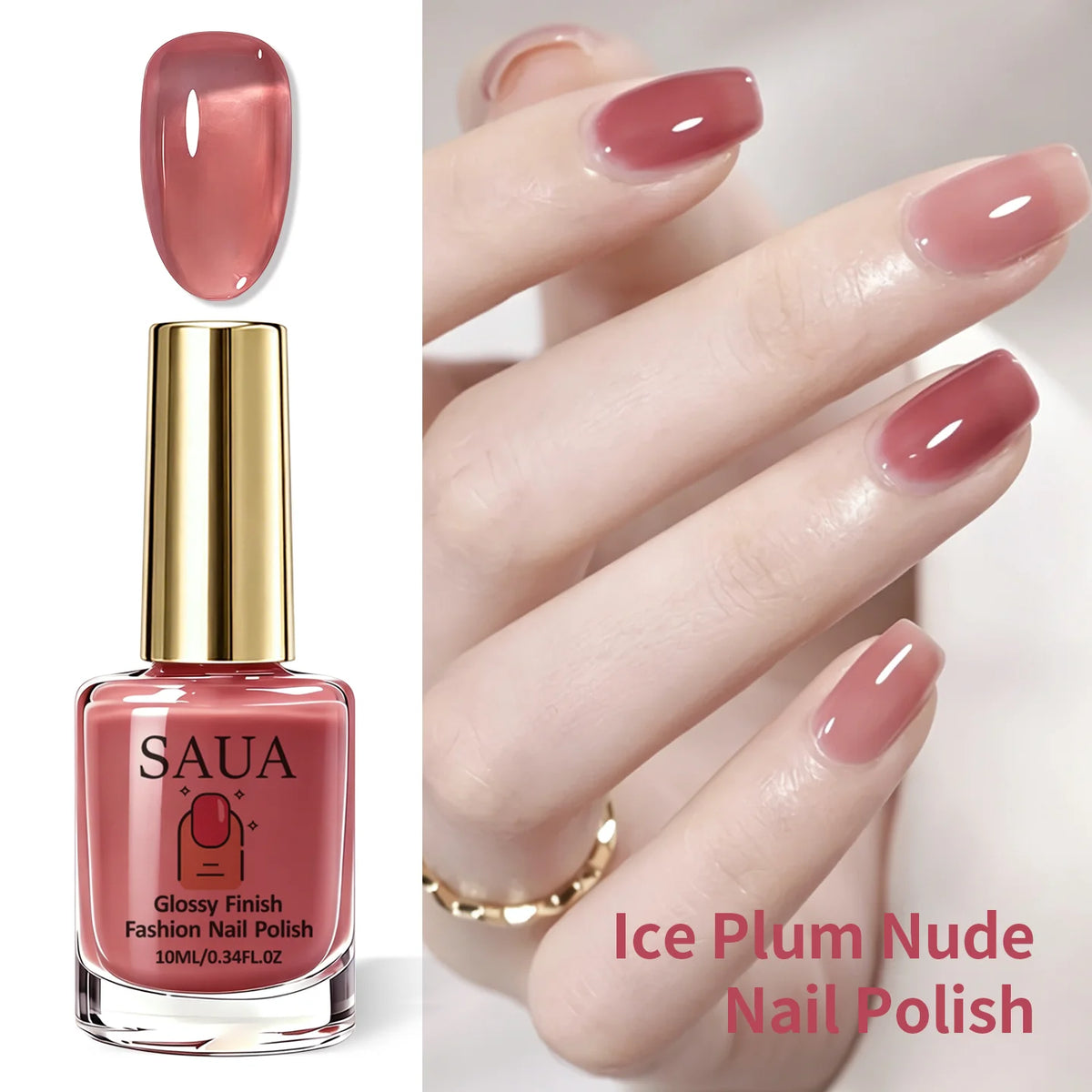 10ml Semi-Transparent 'Iced Bayberry' Colored Nail Polish; Quick-Drying (No Lamp Required), Strengthens Nails, Enhances Shine
