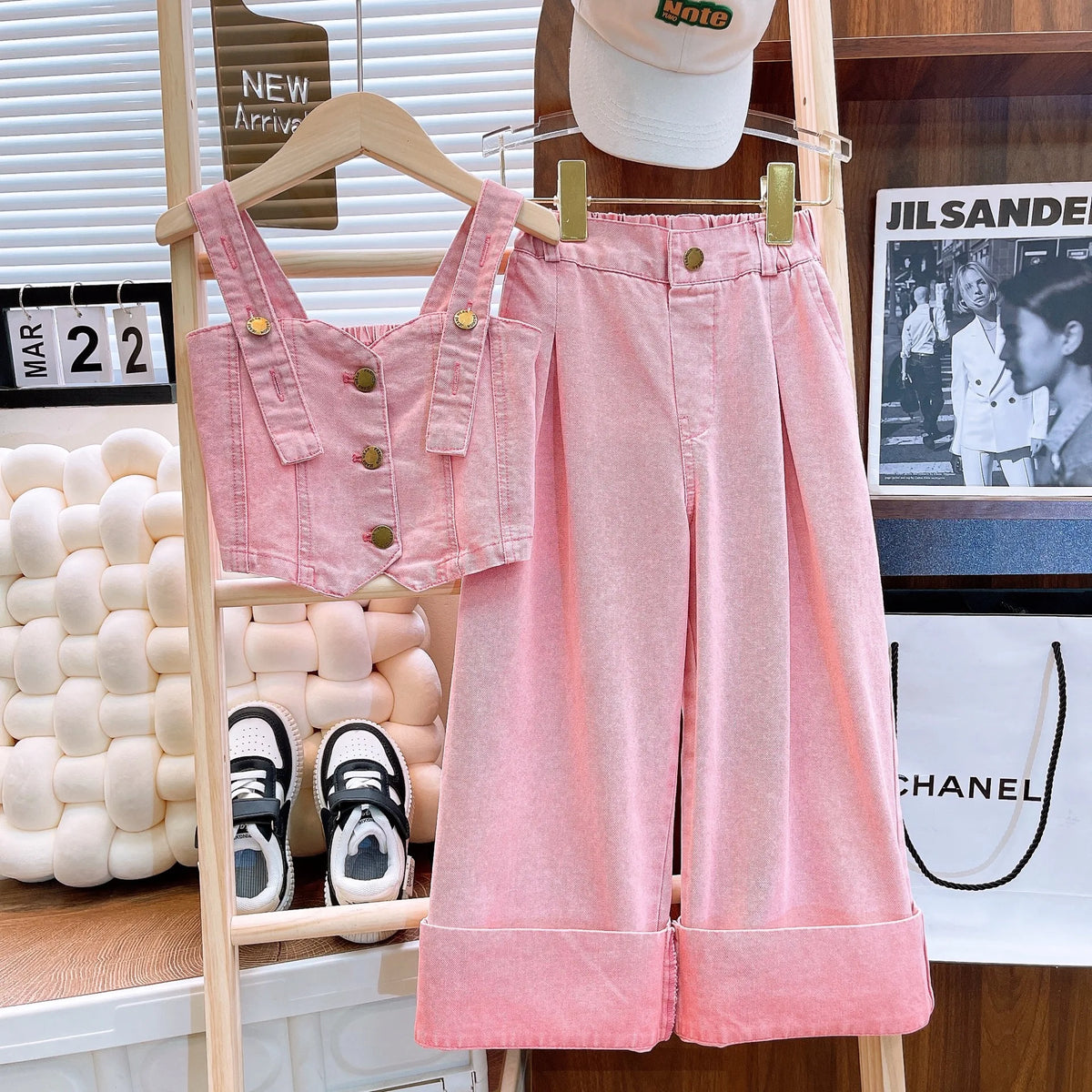 Summer Baby Girls Clothes Set Fashion Sling Vest Tops + Wide Leg Pants 2pcs Kids Clothing Suit Children Outfits Infant Costumes