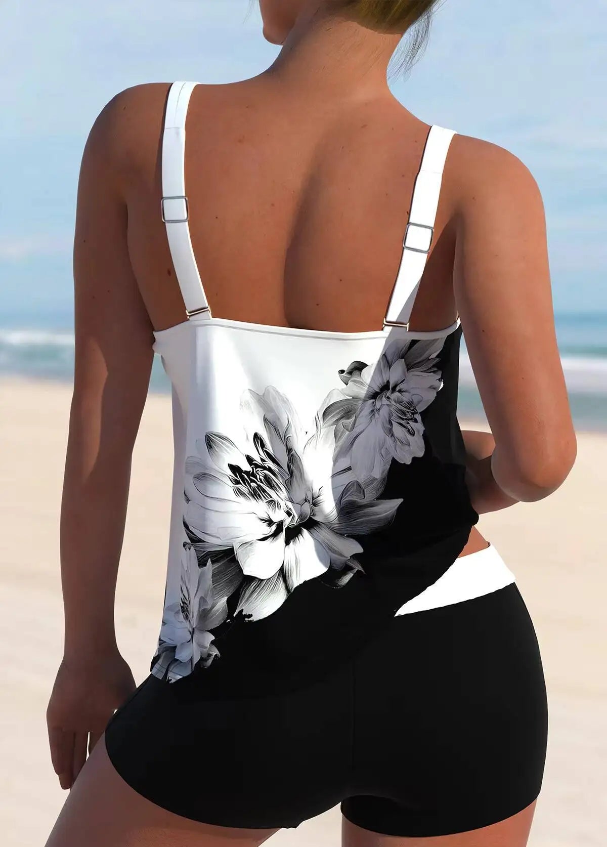Women's Double Strap Floral Print Tank Top Knit Fitted Top Boho Tank Top Spring Summer Beach Tank Top Daily Lightweight Top