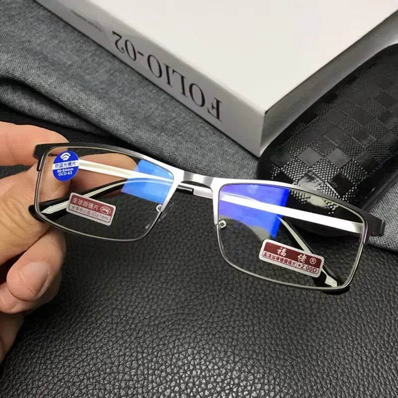 Stainless Steel Men Business Reading Glasses for Reader Mens Blue Light Blocking Presbyopia Optical Eyeglasses +1.0 1.5 2.0 2.5