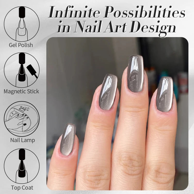 BORN PRETTY 10ml Grey Glass Bead Cat Magnetic Gel Nail Polish Black Nails Nail Art Manicure Semi Permanent Soak Off UV Gel