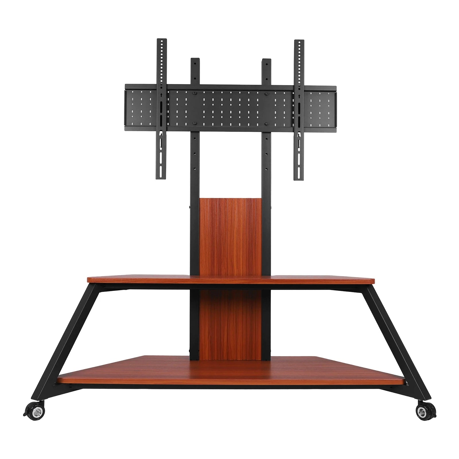 Rolling TV Stand for 60-100 Inch TVs Up To 220 Lbs with Wooden Shelves Rolling TV Floor Stand Height Adjustable Lockable Wheels