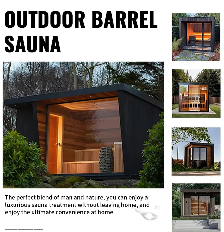 Modern simple outdoor cedar cube sauna easy installation automatic control furnace 4-6 people computer control panel