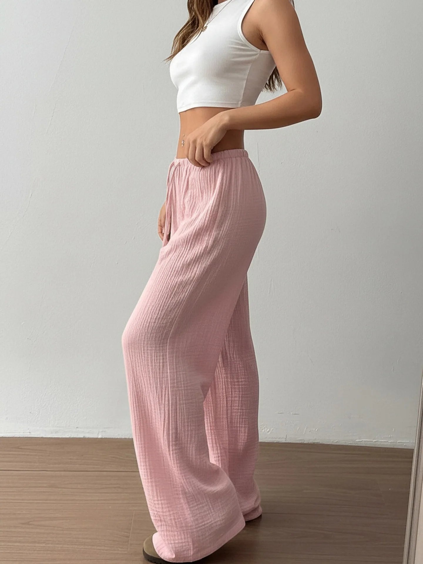 Summer Thin Texture Loose Pants Women High Waist Wide Leg Pants Women Casual Lazy Style Comfortable Breathable Trousers Women
