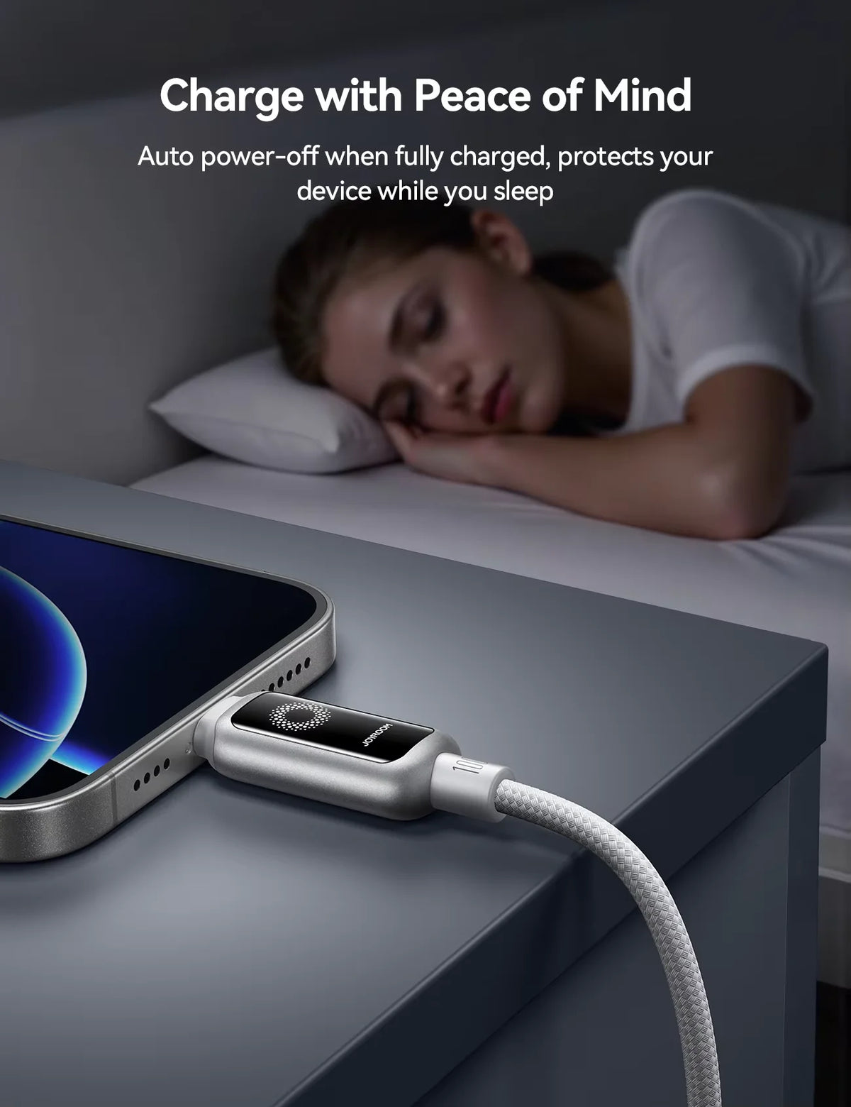 JOYROOM Smart Safe 100W PD Fast Charging Cable - USB-C with Auto-Shutoff, LED Indicator & Smart Chip for iPhone 17/16/15