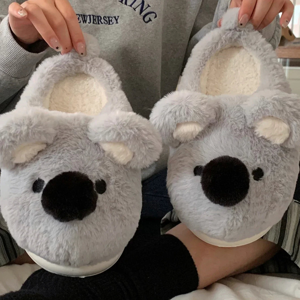 Women Winter new three-dimensional koala design Slippers Casual Soft Heel Platform Fur Warm Indoor Comfortable Man Home Slippers