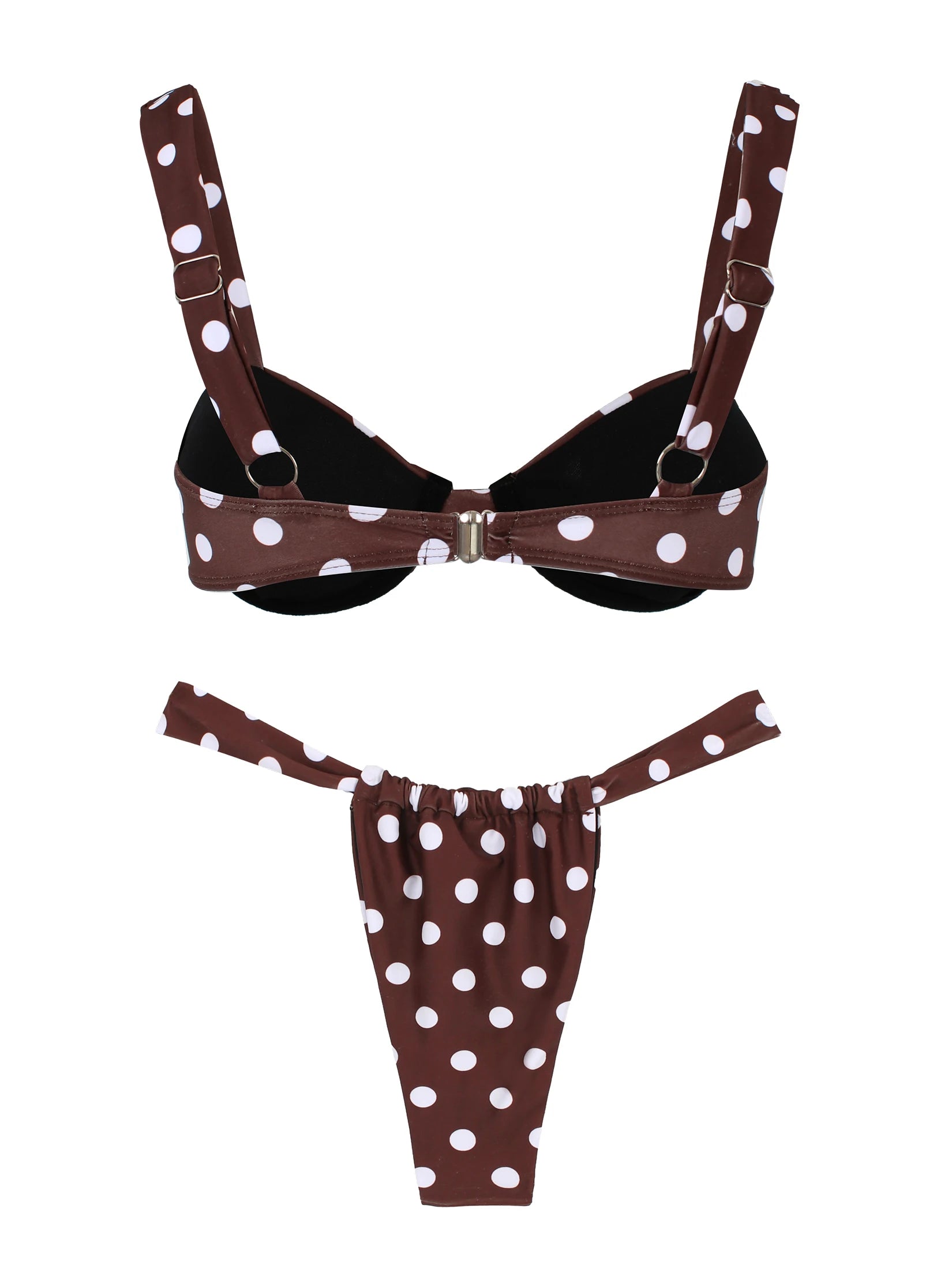 Retro Brown Dot Bikini Sexy Off Shoulder Swimwear Women High Cut Thong Biquini Set Luxury Summer Vacation Beach Bathing SuitK337