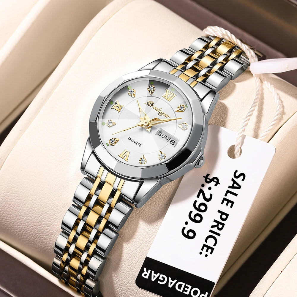POEDAGAR Luxury Elegant Ladies Watch High Quality Casual Stainless Steel Luminous Waterproof Quartz Women's Watches Dress Clock