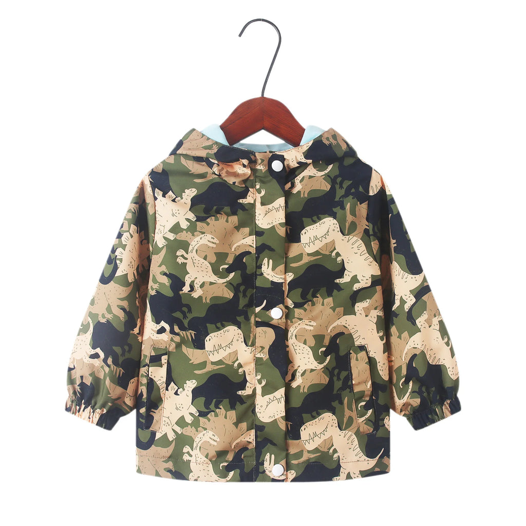 Spring Autumn Girls Cute Cartoon Unicorn Print Windbreaker Outerwear Kids Hooded Zipper Waterproof Jacket Children's Casual Coat