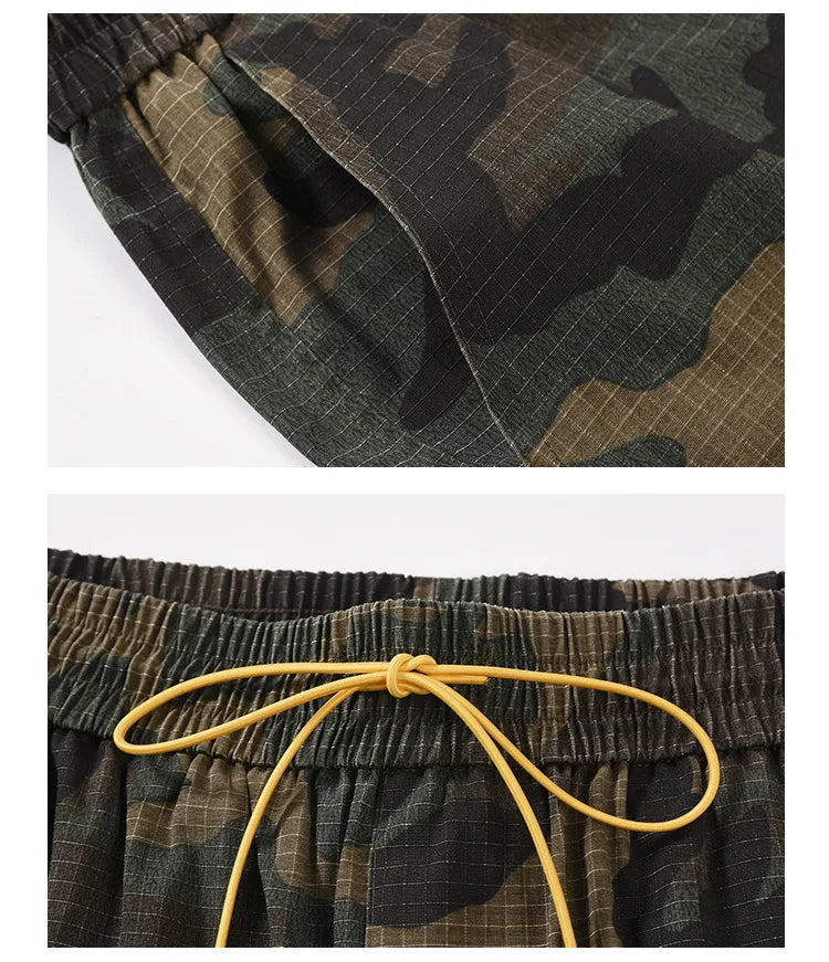 High Street Washing Trend Camouflage Tooling Shorts Men's Retro Casual Loose Summer Drawstring Versatile Trend Five-Point Pants