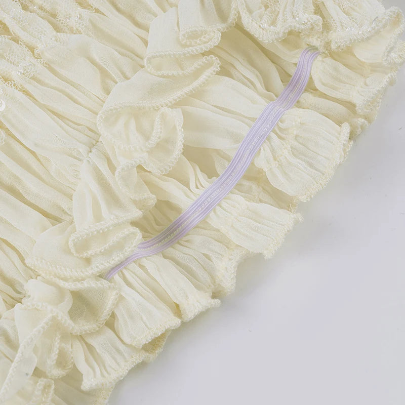 SUCHCUTE Beige Folds Textured Chiffon Shorts Women Summer Elastic Waist Bottoms All Match Casual Shorts Grunge Fairycore 2026