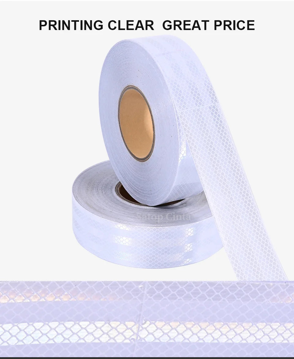 2''x17FT Reflective Strips Car Stickers PET Self-adhesive White Reflect Decal Light Reflector For Things Waterproof Bicycle Tape