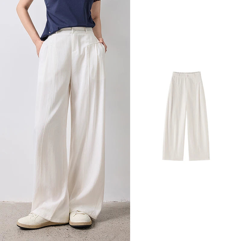 TOYOUTH Women Wide Leg Pants Summer 2026 Textured 3D Pleated Design Hip Covering Loose Breathable Comfortable Casual Daily Style