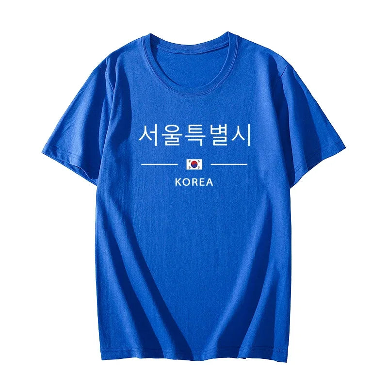 Korea Seoul Printed T-shirt High Quality Spring Summer Casual Fashion Round Neck Top Male Home Outdoor Comfortable Short Sleeved