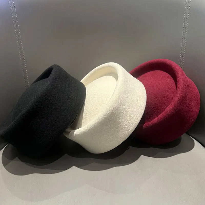 Women Berets Hat Fashion Fall Winter Vintage Concave Top Pillbox Cap 100% Wool Fedoras Hats Wedding Designer Western Church Hat