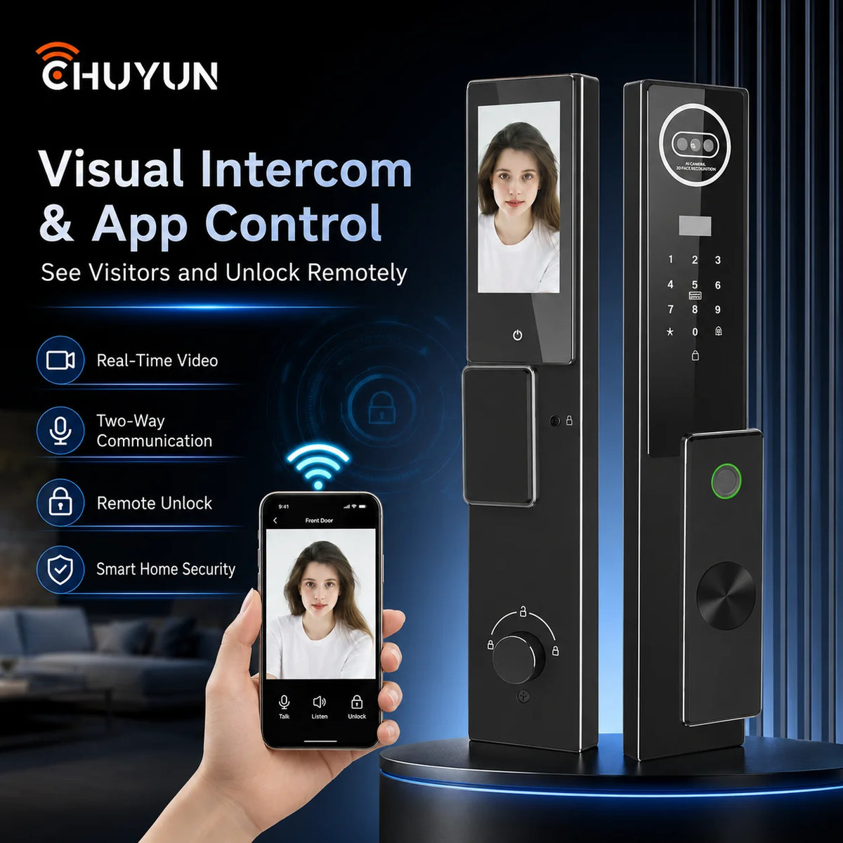Tuya Smart WiFi Door Lock with Face Recognition Fingerprint Password IC Card Digital Keyless Entry