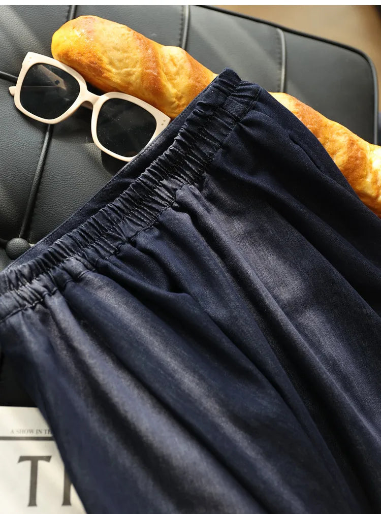 Summer women's casual solid color retro fashionable washed blue denim skirt