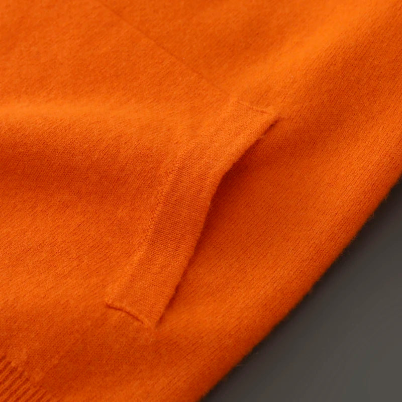 New Men's 100% Merino Wool Double Sided Wearable Hooded Sweater Casual Autumn Winter Coat Long Sleeved Men's Wool Sweater Tops