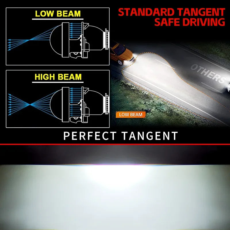 2.5 Inch 100W Bi-Led Projector Lens Led Light For H4 H7 9005 9006 Car Headlight Bulbs High Low Beam 6000K Diodes Turbo H7 Tuning