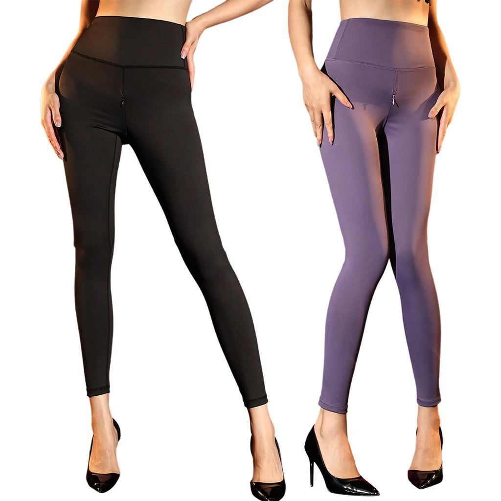 High Waist Stretchy Skinny Yoga Pants Womens Invisible Zipper Crotch Leggings Sports Bottoms Workout Cycling Running Clothing