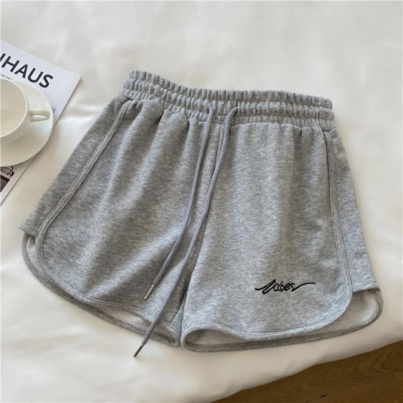 2026 Women Comfortable Loose Wide-legged Embroidered Drawstring A Pants Slim Waist Slim Fit Casual Home Versatile Sports Shorts