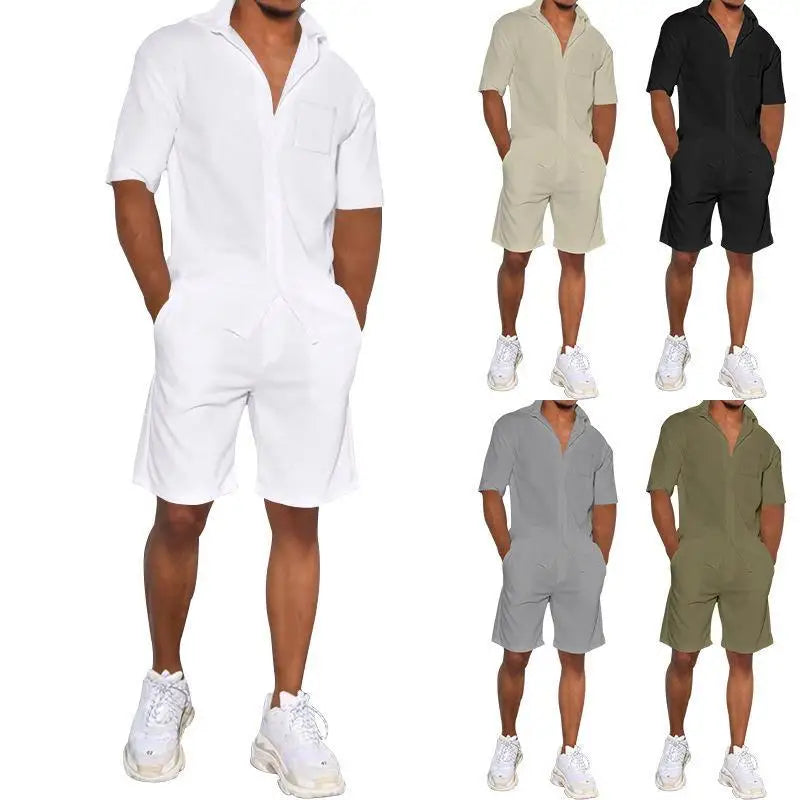 2026 Men's Summer Solid Casual Sets Comfy Cotton Linen Short Sleeve Lapel Shirt and Shorts Two Piece Sets Men Loose Sport Outfit