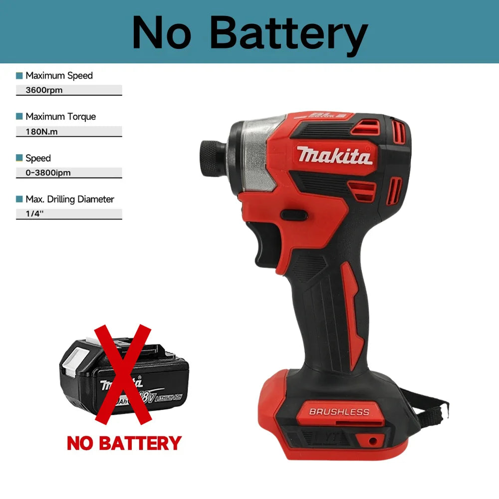 Makita 18V DTD173 Brushless Electric Drill 180Nm Cordless Impact Driver for Home Improvement And DIY Wood/Bolt/T-Mode Power Tool