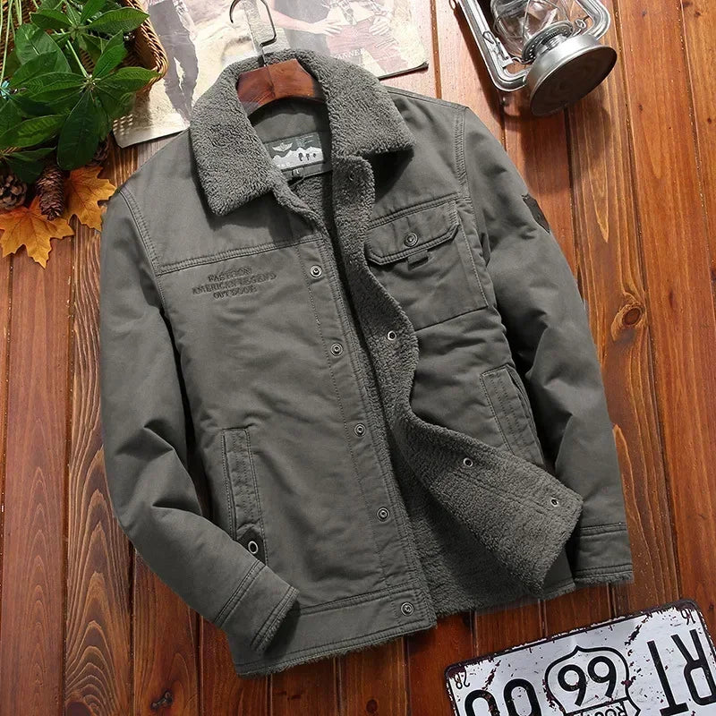 Outerwear Clothing fleece Bomber Jacket Men's Windbreaker Thick Warm Male Parkas Military Mens Winter Jackets Fur collar Coats