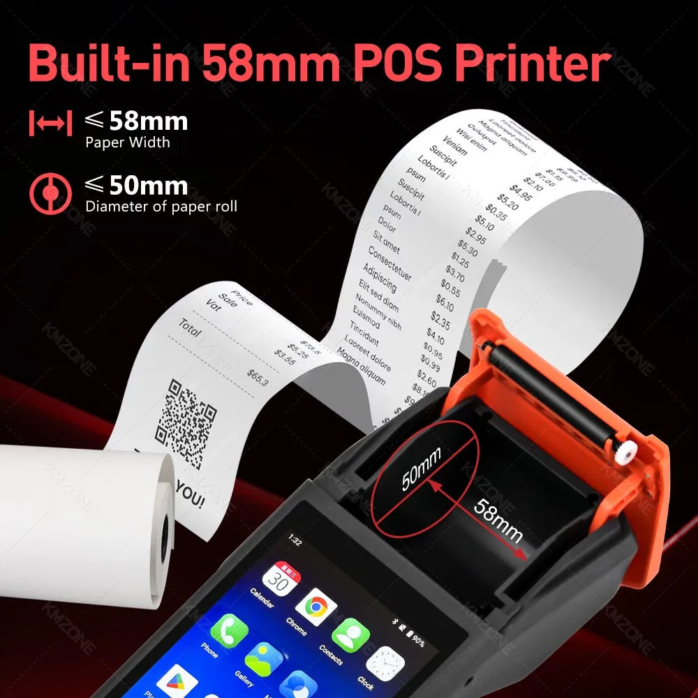 New 4G Android 13 POS PDA Terminal 1D 2D Barcode Scanner Reader Built-in Thermal Receipt Bill Printer Handheld Wifi NFC Loyverse