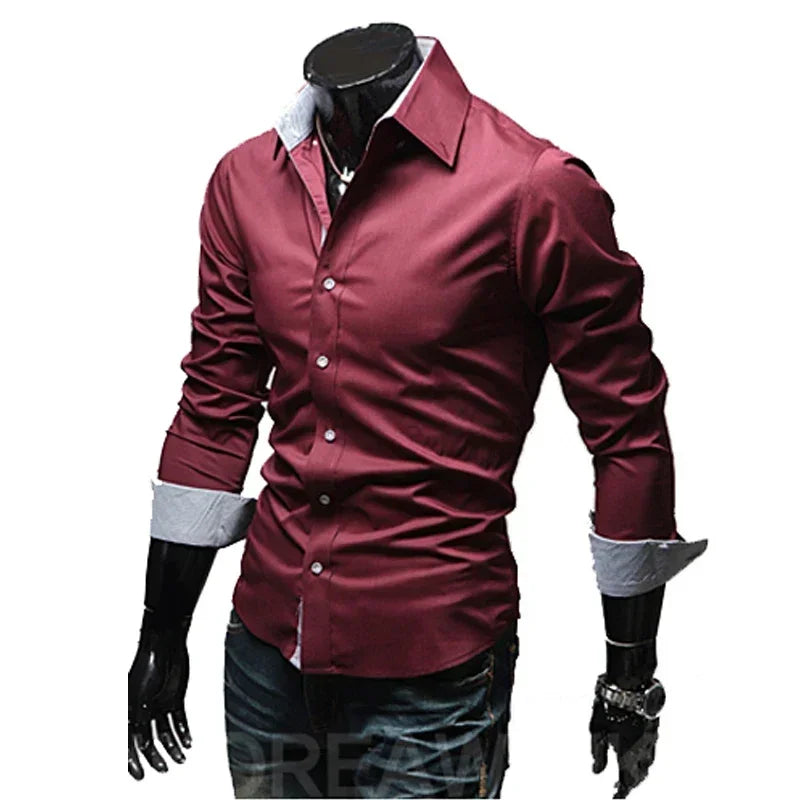 Mens Stripes Shirts Long Sleeved Slim White Social Shirts Casual Male Clothes Business Camisa Masculina Chemise Christmas Shirt