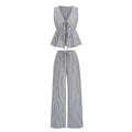 Women's Striped 2 Piece Outfits Tie Front Ruffle Tank Top Loose Fit Women Suit Summer Casual Sleeveless Lounge Sets