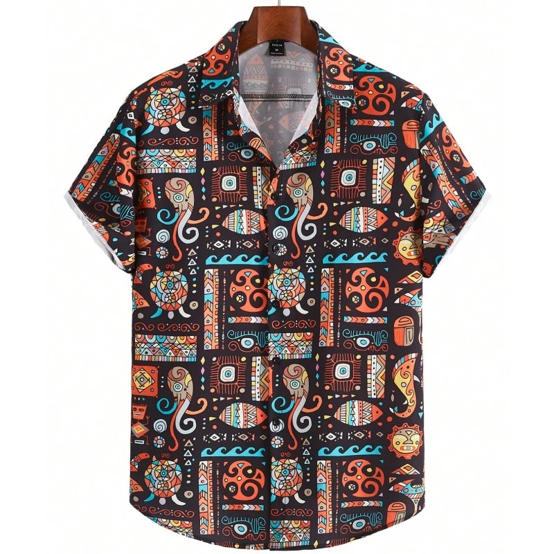 3D Printed Ethnic Men's Hawaiian Shirts Vintage Button Short Sleeve Lapel Retro Streetwear Hawaiian Blouse shirts for men Summer