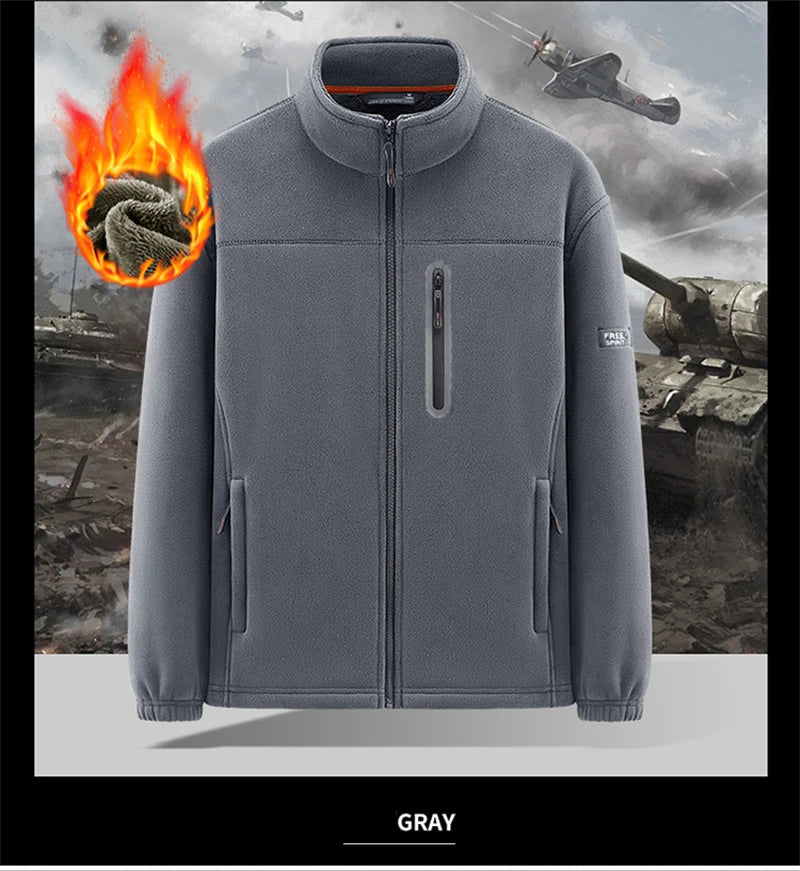 Solid Men's Fleece-Lined Bomber Jacket New Arrival Winter Windproof Stand-Collar Zip-Up Thicken Warm Plush Coat Fashion Clothing