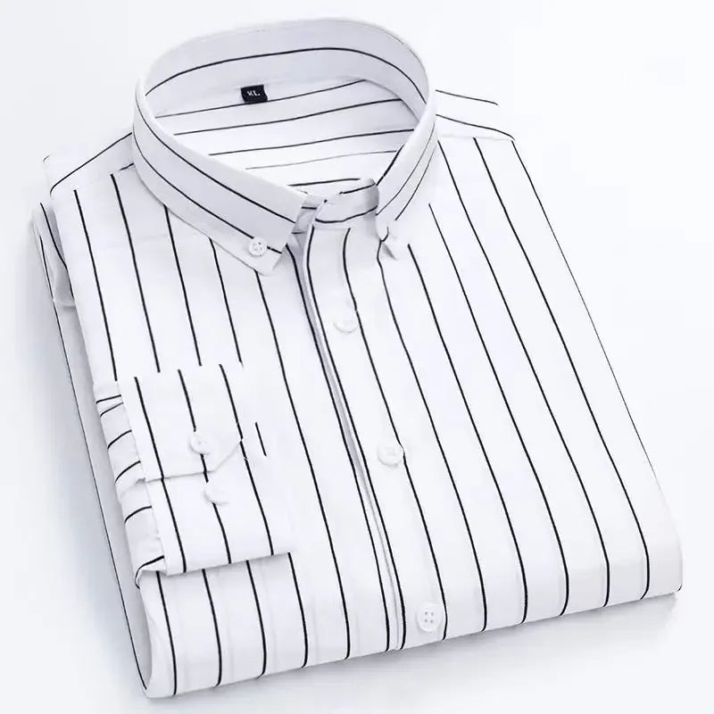 Stylish Men's Striped Shirt Printed Casual Business Dress Shirts Long Sleeve All-Match Slim Fit Fashion Korean Streetwear Shirts