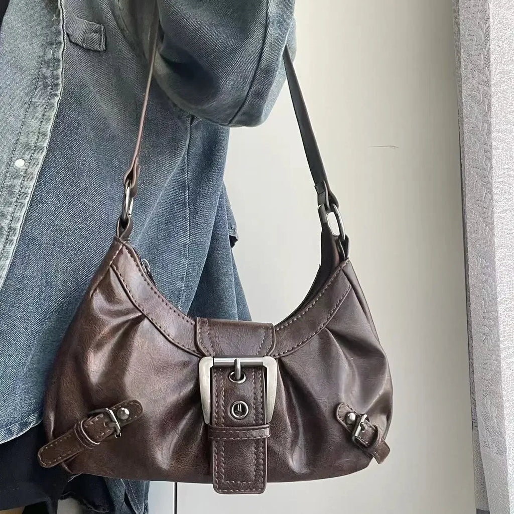 Spicy Girl Y2K Wasteland Style Vintage Leather Shoulder Armpit Bag 2025 Spring Hot Selling Maillard Style Retro Style Small Bag
