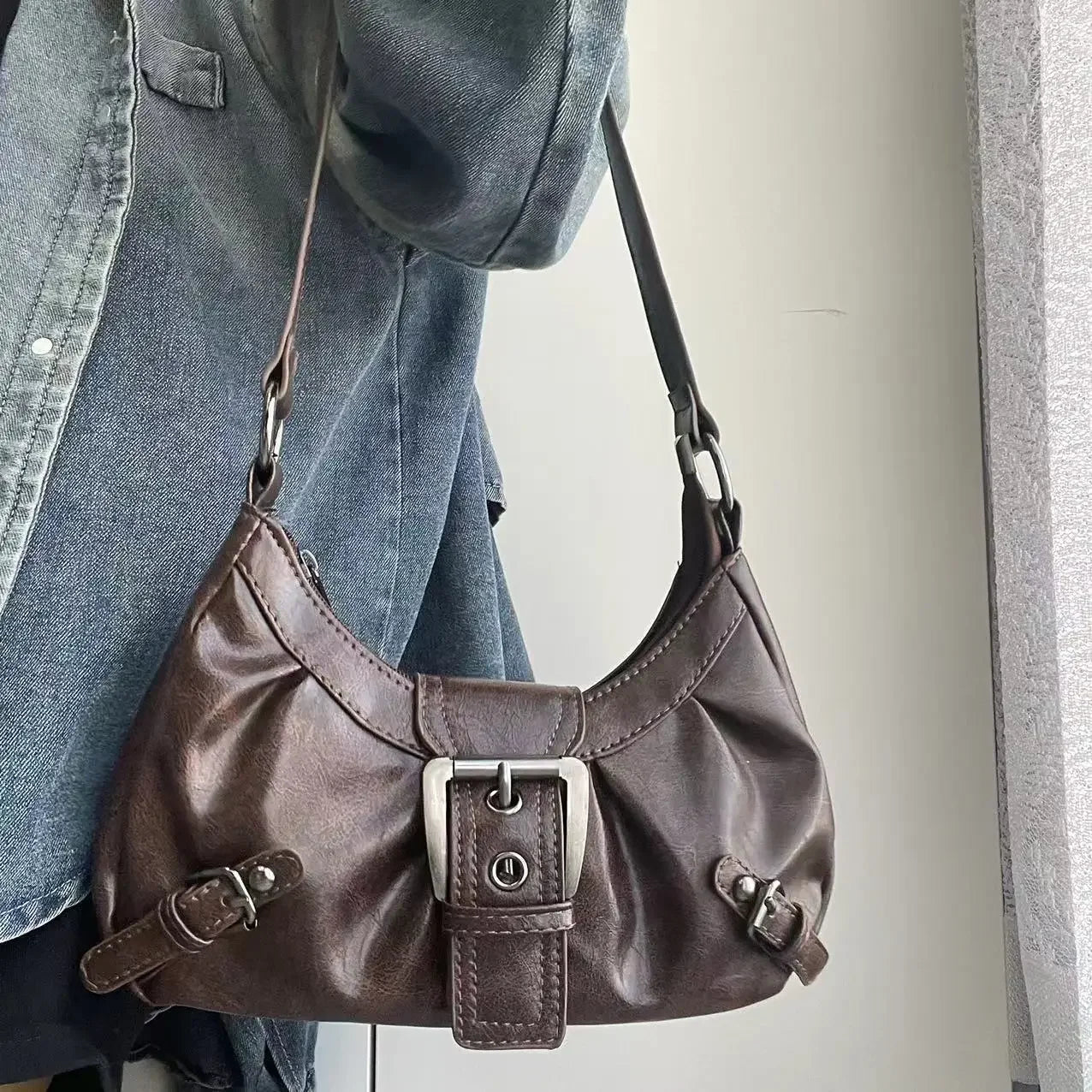 Spicy Girl Y2K Wasteland Style Vintage Leather Shoulder Armpit Bag 2025 Spring Hot Selling Maillard Style Retro Style Small Bag