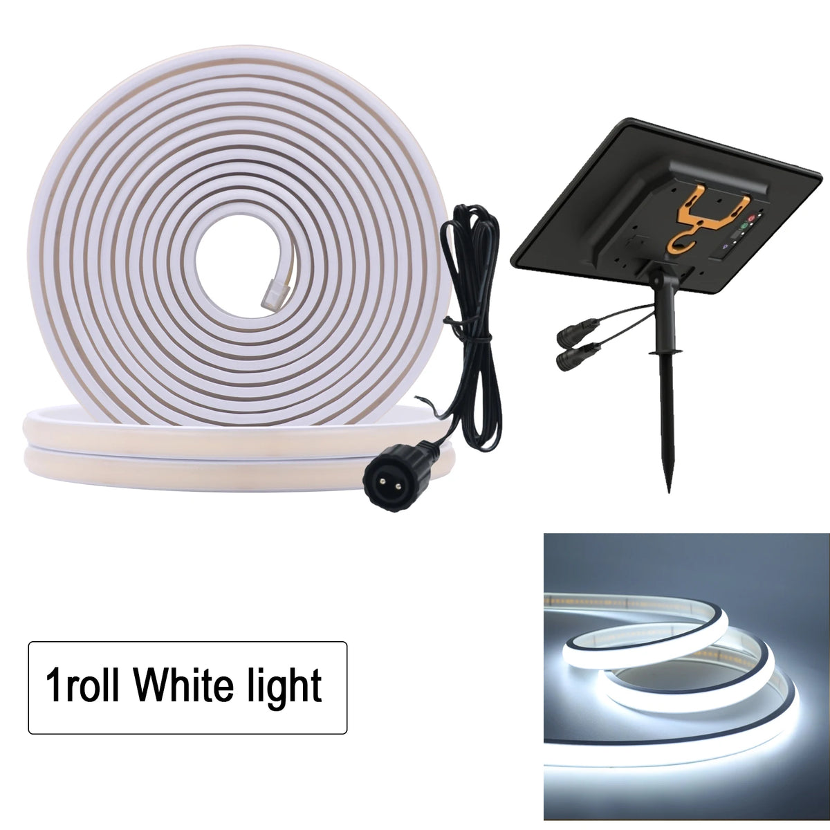 24V COB LED Solar Strip Outdoor Waterproof Neon Light 320LEDs/m Flexible Rope Light Warm Natural White Courtyard Home Lighting