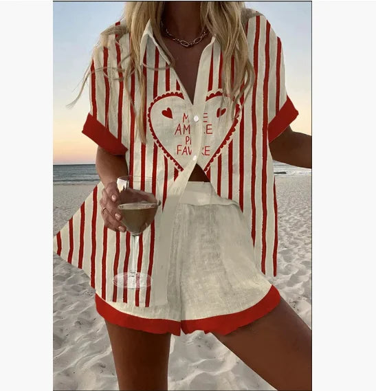 2025 New Summer Vacation Shorts Set 3D Printed Seaside Tropical Casual Lapel Shirt Blouse Top Shorts 2-Piece Suits Beach Holiday