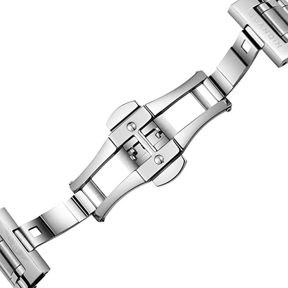 GUANQIN Leather Steel Mechanical Sapphire Men Watches Top Brand Luxury Waterproof Automatic Wristwatch Calendar Moon Phase