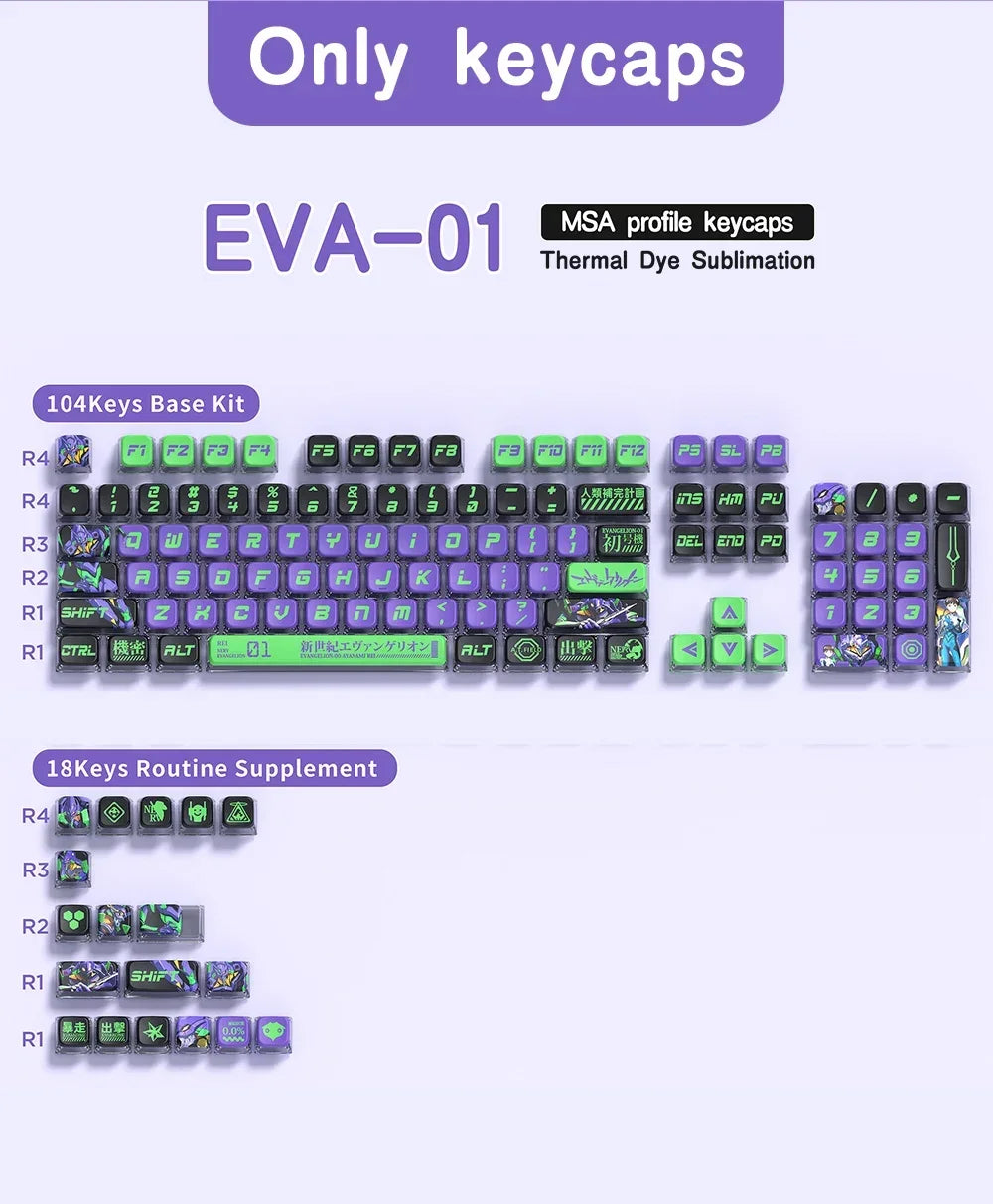 KYOMOT New EVA 01 00 02 08 Themed Anime Keycaps PBT Pudding MAS Profile Key Caps for MX Switch DIY Games Mechanical Keyboard Cap