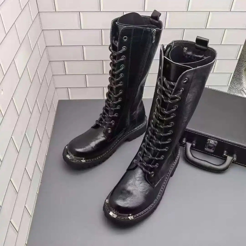 men's fashion party nightclub dress motorcycle boots black soft leather shoes autumn winter cowboy high boot long botas hombre