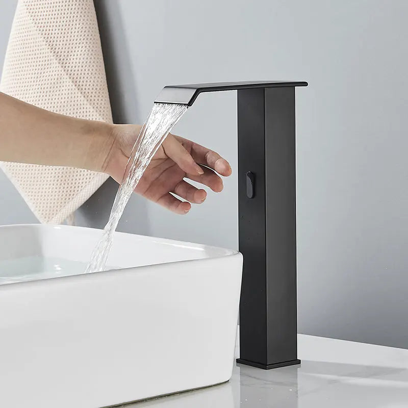 Hownifety Hot Cold Smart Sensor Bathroom Basin Faucet Deck Mount Waterfall Outlet Mixer Crane Tap Automatic Sense Touchless