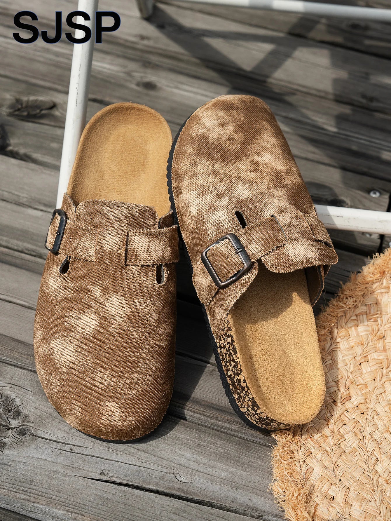 2025 New Model All-Season Autumn and Winter Women's Indoor and Outdoor Non-Slip Fashionable Casual Shoes with Cork Thick Sole, Flat Heel, Half-Covered Toe, Slip-On Slippers, Casual Buckle Slippers Suitable for All Seasons and