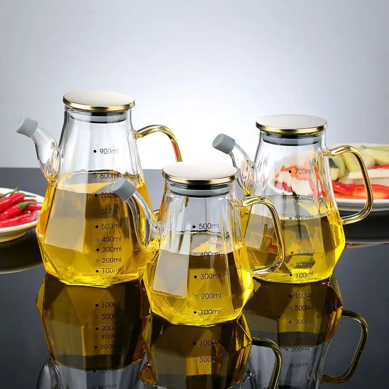 500/800ml Cooking Seasoning Bottle Dispenser Glass Olive Oil Sauce Vinegar Pot Bottles with Handle Lid Kitchen Cooking Container