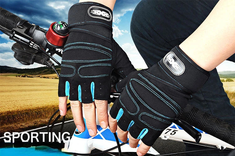 Men Gym Gloves Weightlifting Bodybuilding Training Fitness Fingerless Gloves Half Finger Cycling Gloves Non-Slip Wrist Support