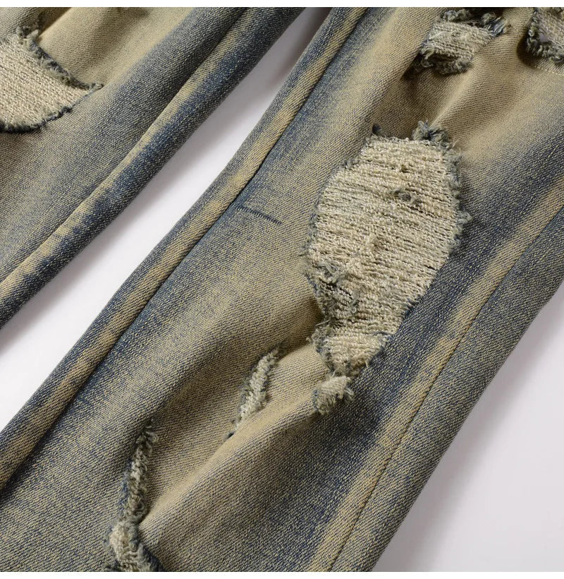 2026 New Men's Fashion Snake Embroidery Denim Jeans Vintage Blue Snakeskin Leather Patch Stretch Pants Skinny Tapered Trousers