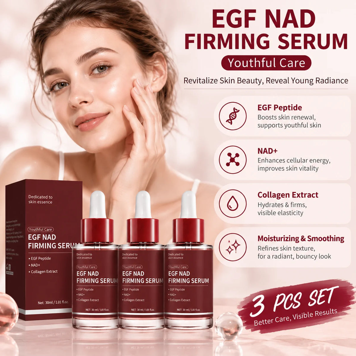 3pcs EGF NAD+ Facial Essence Collagen Moisturizing Serum - Skin Hydrating Facial Serum