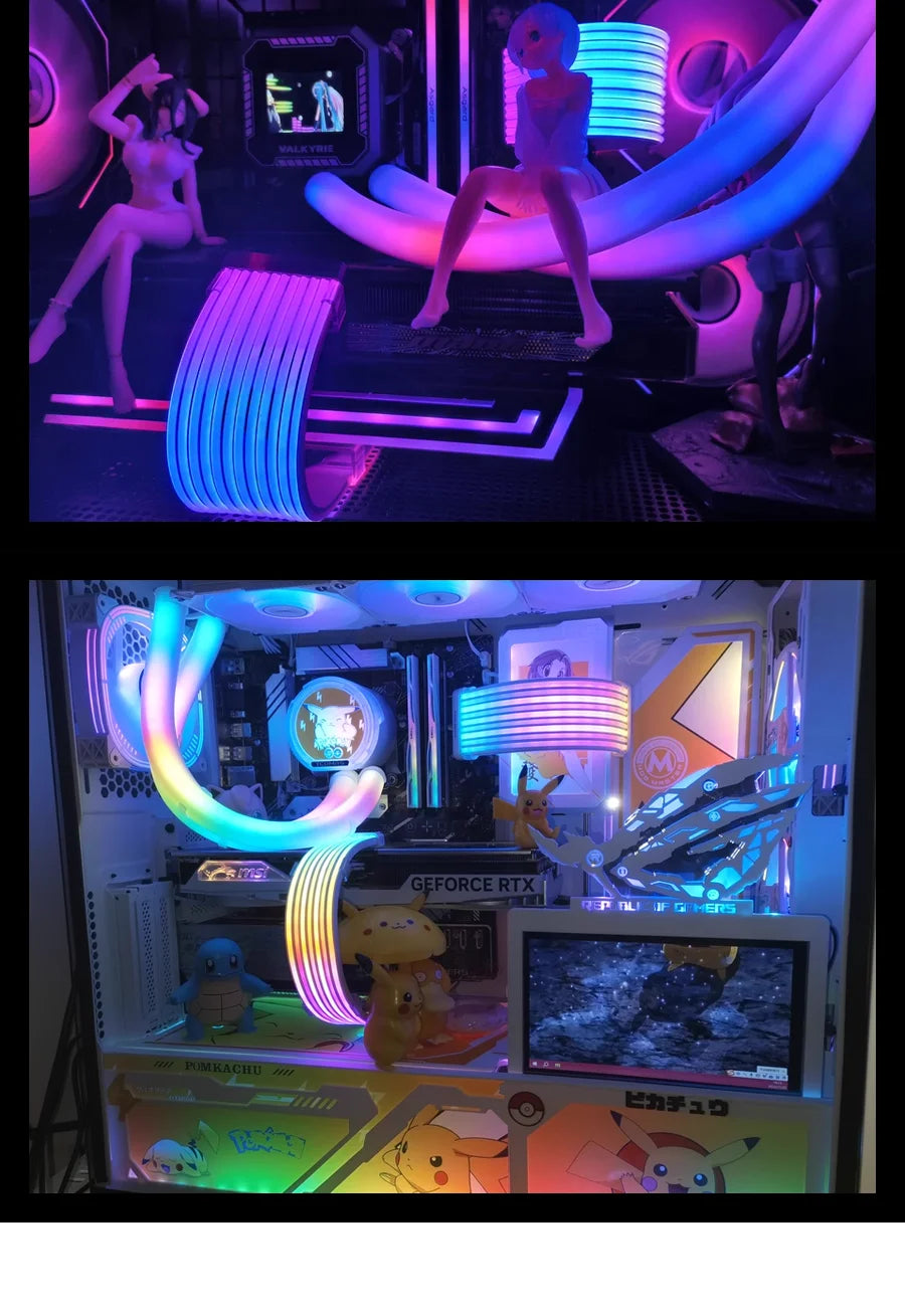 JUMPEAK Flexible 5V ARGB LED Neon Tube Light Strip Cover Sleeve For Gaming PC AIO 120 240 360 CPU Water Liquid Cooler Modding