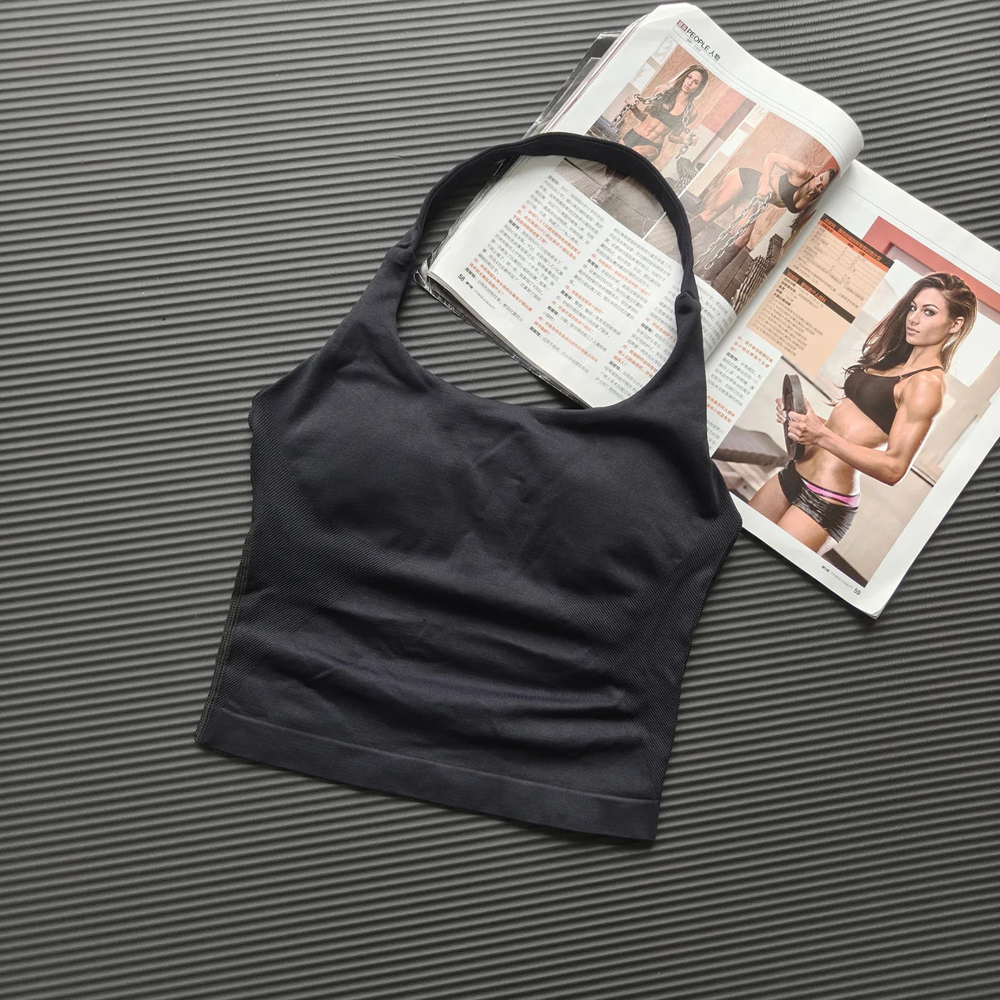 1DF-CY Women Seamless Halter Yoga Crop Top High Elastic Sports Bra Fitness Workout Gym Running Breathable Activewear Tank Top